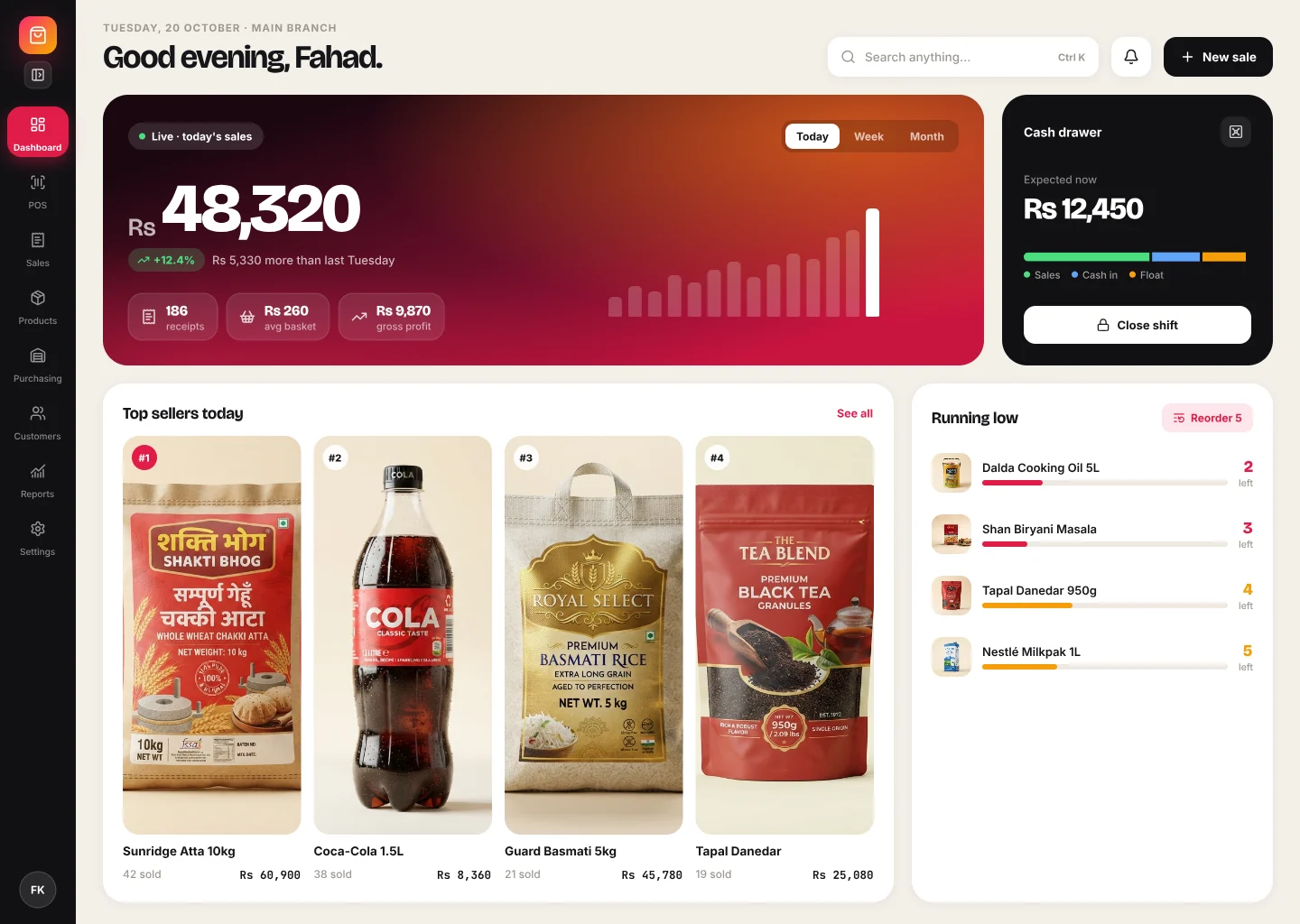 Example of the TM POS dashboard